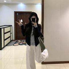 韩系撞色假两件针织开衫女早秋设计感毛衣外套宽松时尚高级感上衣