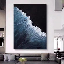 纯手绘海浪轻奢肌理装饰画玄关入户挂画客厅背景墙壁画竖版落地画