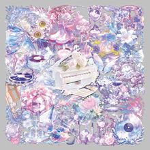 50张梦幻ins风PET透明贴纸甜美防水高级感紫水晶手机手账水杯贴纸