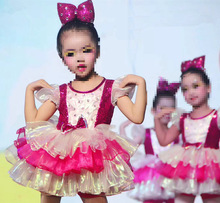 新款儿童舞蹈蓬蓬连衣纱裙演出服幼儿园可爱粉裙女童合唱服表演服
