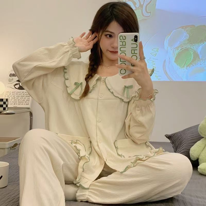 ins风甜美睡衣女春秋季新款娃娃领日系学生长袖可外穿家居服套装|undefined