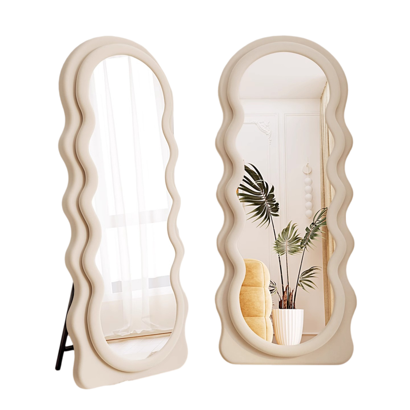 クリームスタイル全身鏡フレンチウェーブ全身フロアミラードレッシングミラーホームベッドルームフィッティングミラーリビングルーム大型ミラー