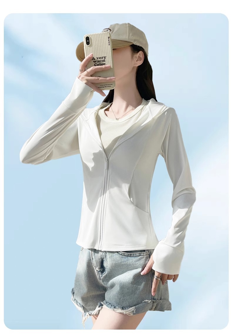 Áo chống nắng nữ mát lạnh sợi lụa, mỏng nhẹ chống tia UV, kiểu dáng ôm sát, phù hợp thể thao ngoài trời — bong bóng xanh chi tiết 25