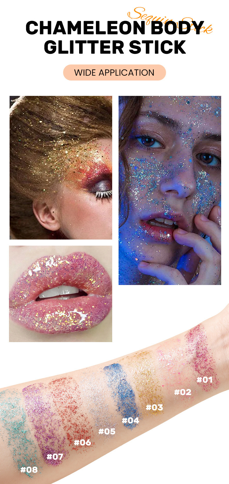 8-color stage makeup facial glitter eyeshadow beauty makeup Dazzling body sequin stick Specification drawing