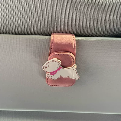 Cute Cat Car Glasses: Car Glasses Clip/Bill Clip - white-scarf-dog-pink-eyeglass-clip