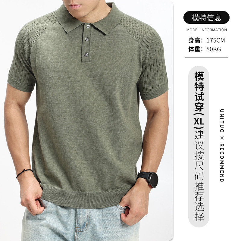 2026 verano hombre de manga de hombro polo de punto hombre botón de la solapa de negocios casual hombre alto sentido camisa image 10