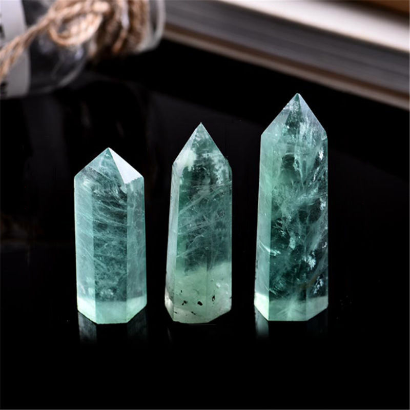 Crystal column manufacturer Green fluorite single pointed hexagonal prism Green fluorite prism fluorite raw stone polished crystal prism Crystal column manufacturer Green fluorite single pointed hexagonal prism Green fluorite prism fluorite raw stone polished crystal prism