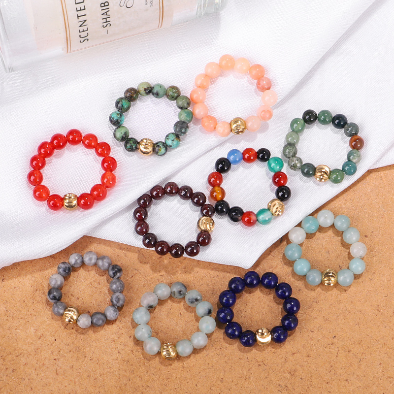 Simple Style Round natural stone Rings Beaded 1 Piece