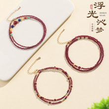 2025年天然石榴石八圈设计师原创设计多用途项链手链脚链百搭饰