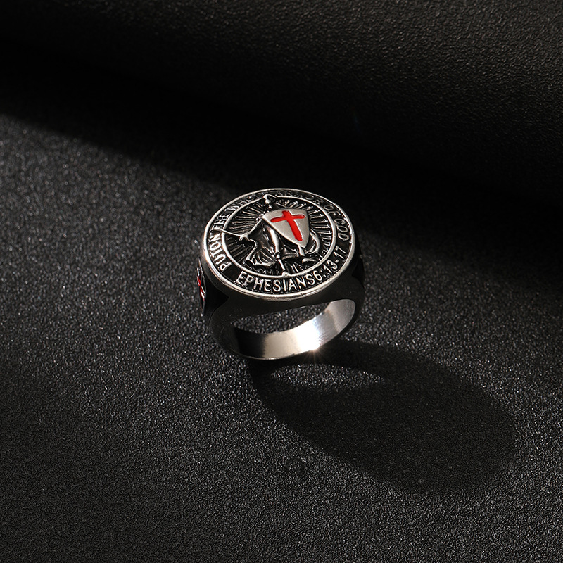 Ventas transfronterizas de estilo europeo y americano retrógrado templario escudo cruz anillo nicho personalidad vestir joyas image 7