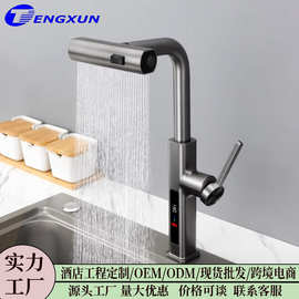厨房洗菜盆冷热两用水龙头飞雨家用洗菜池水槽伸缩龙头全铜数显