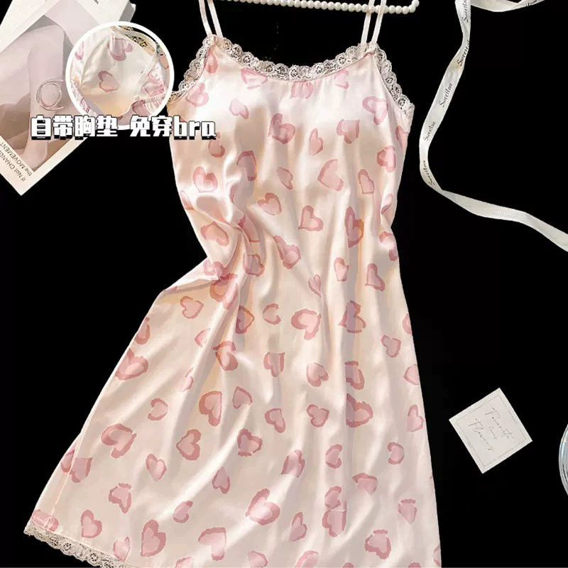 Шелковая майка-пижама на бретелях с чашечками, стиль slip-dress, принт кролик, размеры M–XXL (75–150 цун)
