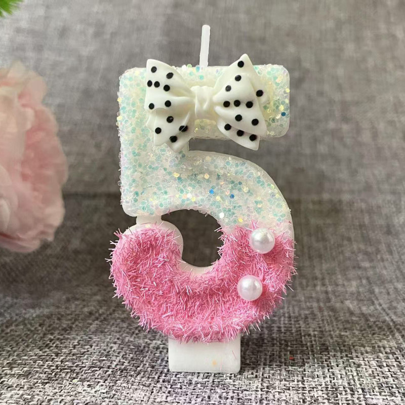 クリエイティブピンクパールリボンデジタルキャンドル誕生日キャンドルケーキ雰囲気誕生日装飾キャンドルプラグイン|undefined