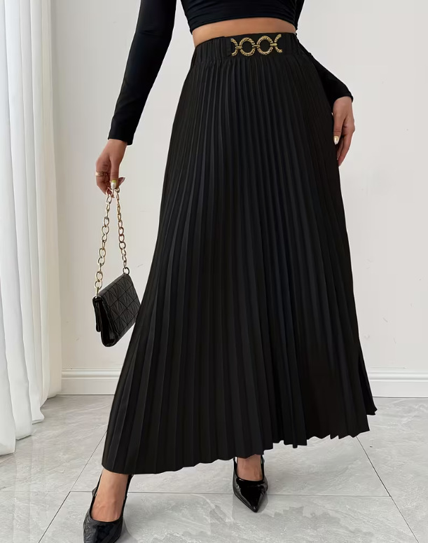 Vêtements pour femmes - Nouvelle jupe midi plissée polyvalente - Taille haute - Coupe trapèze_voghion.com