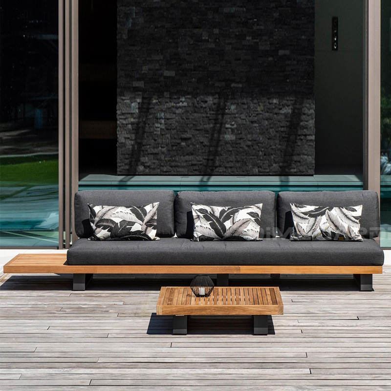 Sofá al aire libre patio jardín de madera maciza combinación de ocio al aire libre balcón impermeable muebles de teca caña