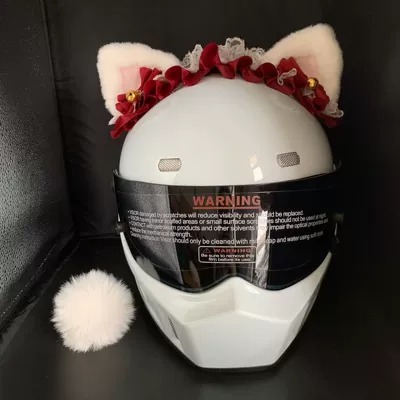 Cat Ears Helmet Decoration Lolita Motorcycle Electric Car Male and Female Rider Motorcycle Ski Helmet Accessories Disassembly (Motosiklet dəbilqələri) - ornaments-do-not-include-helmet-three-dimensional-pointed-ear-white-pink-silk-loita-headband-tail