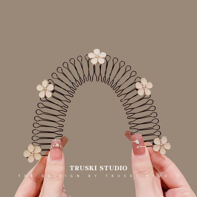 Hair comb clip long decorative comb, anti-breakage styling with pearl & floral accents