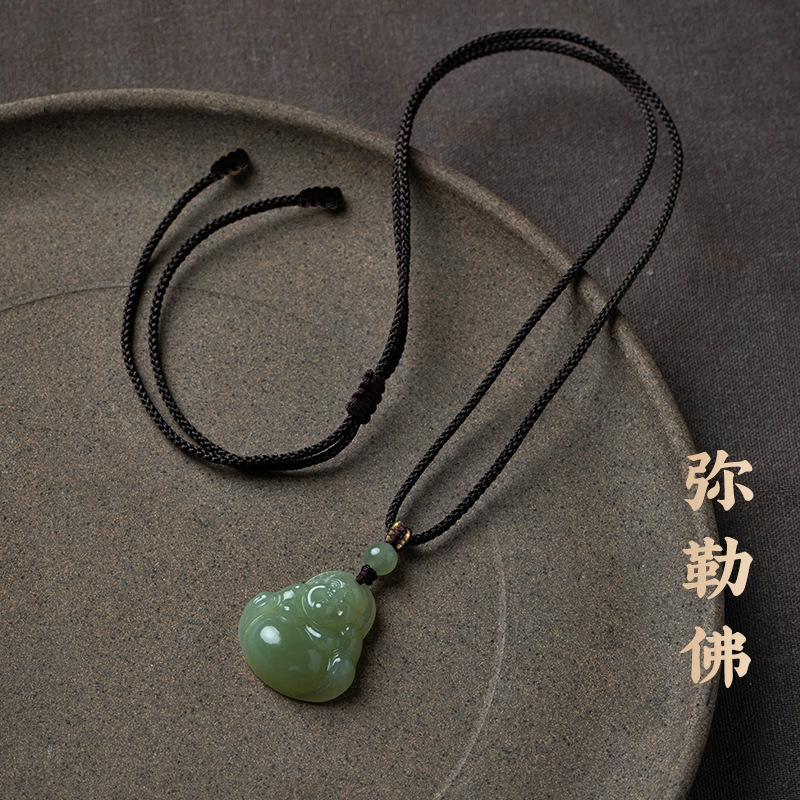 Buddha Pendant, Buddha Maitreya Buddha Pendant, Hand-Woven Necklace, Female Zodiac Year Amulet Pendant, Smiling Buddha Gift