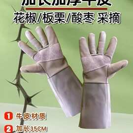 牛皮防刺手套防扎园林园艺专用剥榴莲摘板栗修剪花椒月季玫瑰手套