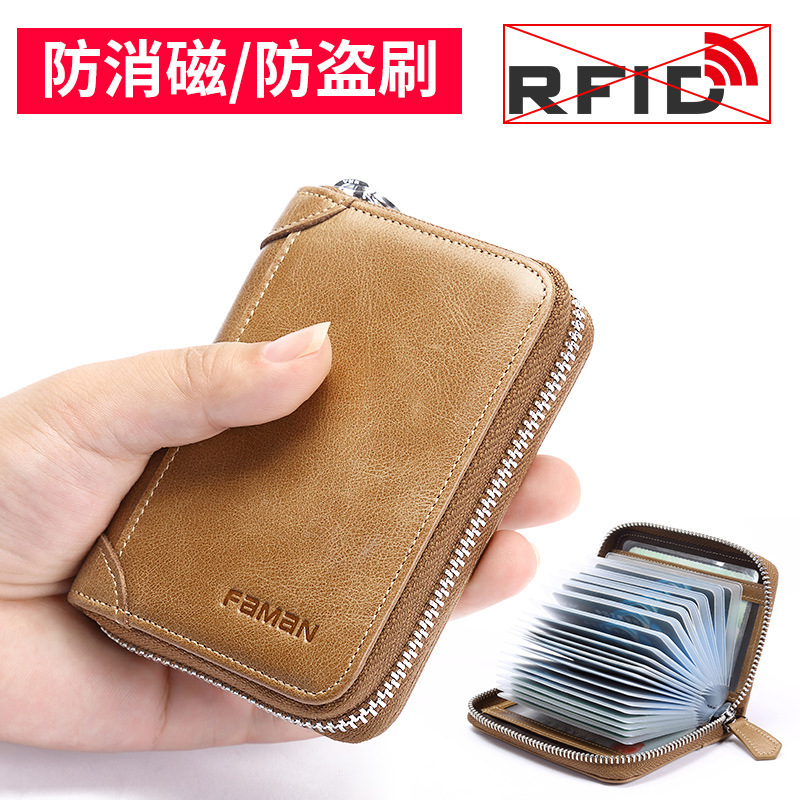 Bolsa de tarjeta de crédito antirrobo de gran capacidad, posición de tarjeta múltiple de cuero para hombres, antinfc, antimagnetismo, tarjeta pequeña, licencia de conducir
