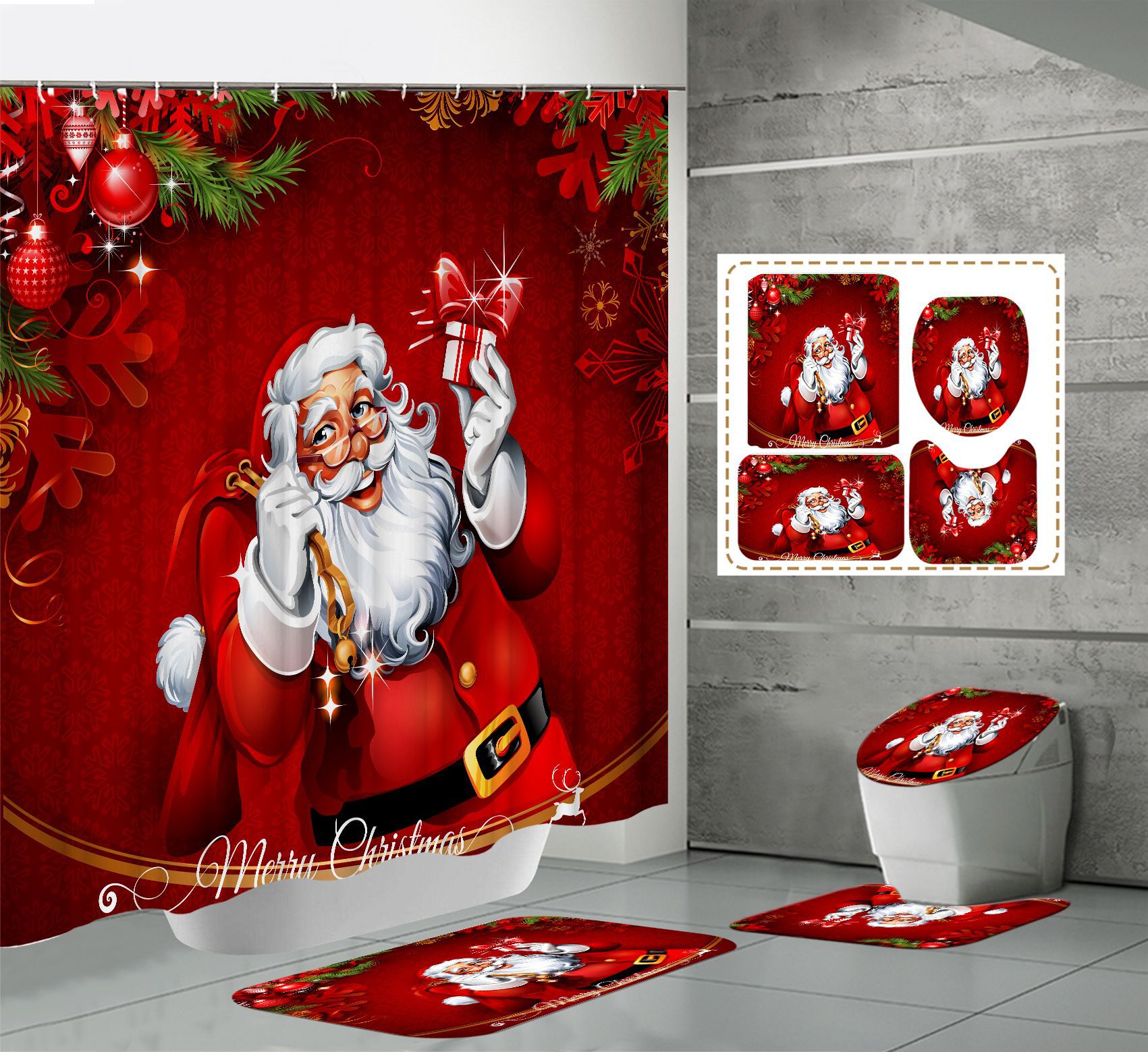 Amazon Direct High-definition Digital Printed Waterproof Polyester Christmas Bathroom Toilet Partition Shower Curtain