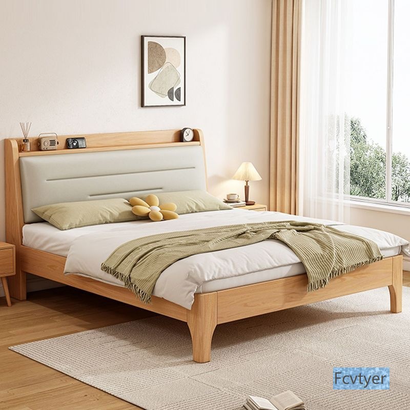Hao Bang Single Bed Nordic Simple Soft-Packed Solid Wood Walnut Frame