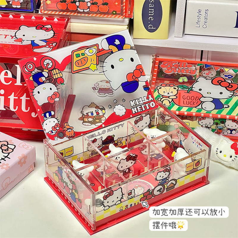 可爱hellokitty桌面置物架亚克力可拆卸翻盖糖果盒KT猫收纳盒礼物|undefined