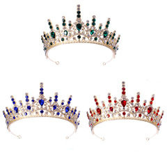 2023跨境歐美合金新娘皇冠頭飾彩水滴公主新娘發箍婚慶髮飾頭飾