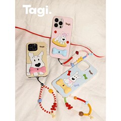 Tagi.《哈哈》开心餐桌撞色小骨头手机壳小尾巴折叠支架可爱