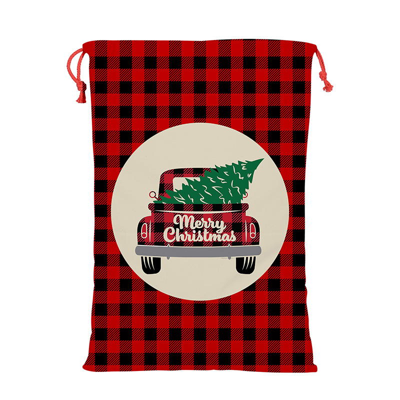 跨境新款圣诞袋热转印抽绳束口袋圣诞节圣诞礼品袋布袋帆布包定制