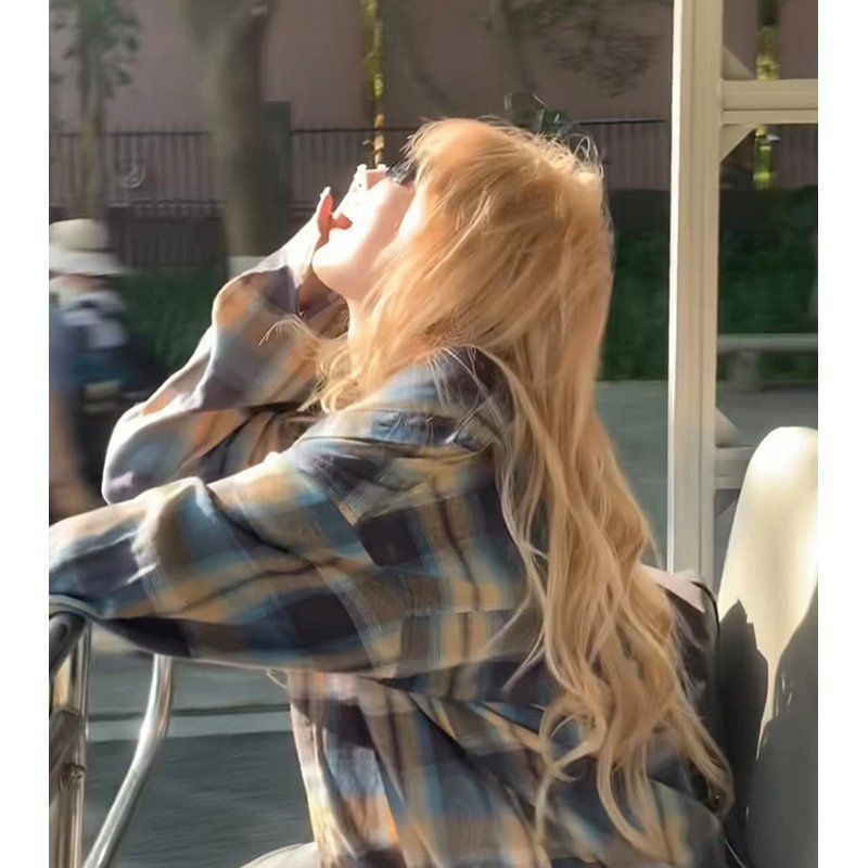 幂式穿搭格子衬衫女慵懒风复古宽松衬衣开衫外套长袖上衣春秋季|undefined