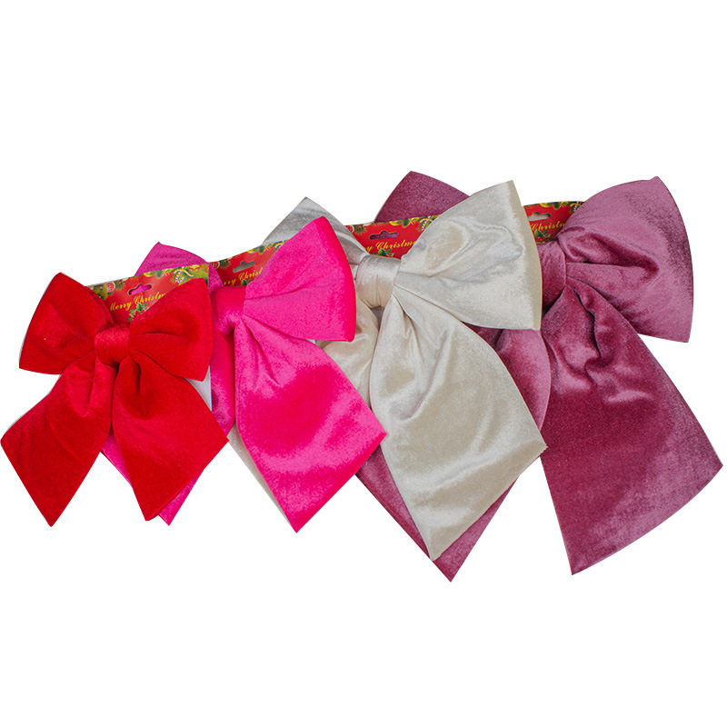 Decoraciones navideñas personalizadas de peluche arco grande colgante de árbol de Navidad arco de seda de oro suministros