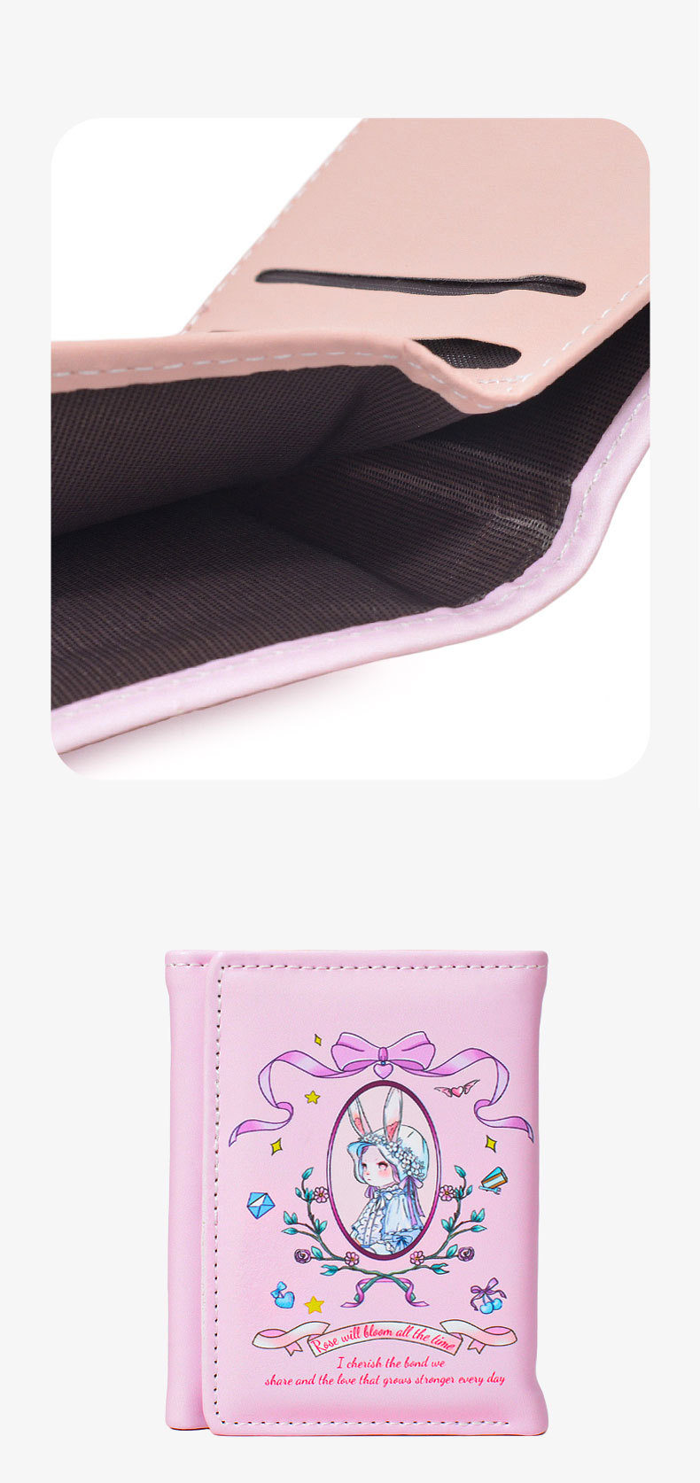 1 Piece Quantity Holiday, Street Occasion Pu Leather Material Cartoon Pattern Women's Cartoon Pu Leather Magnetic Buckle Wallets