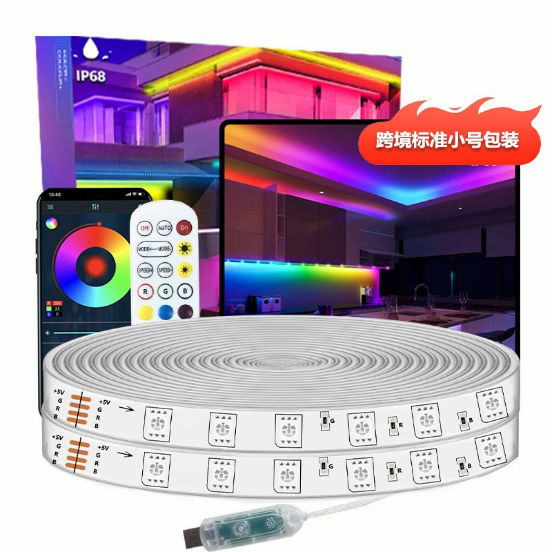 Светодиодная лента-переносная лампа USB 5V, RGB/RGBIC, Bluetooth 2.4G, 18 светодиодов/м (5–15 м)
