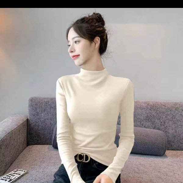 早秋保暖上衣法式德绒高级感内搭针织衫打底女纯色修身显瘦时尚|undefined