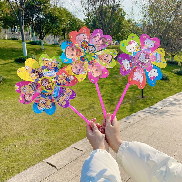 Cartoon travel colorful plastic windmill toy for kindergarten