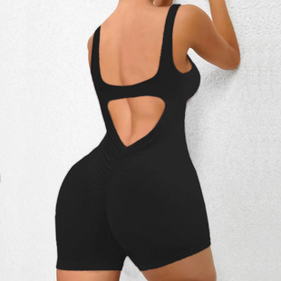 Cross-border European and American sexy beauty back yoga fitness pants Sports women's shorts jumpsuit