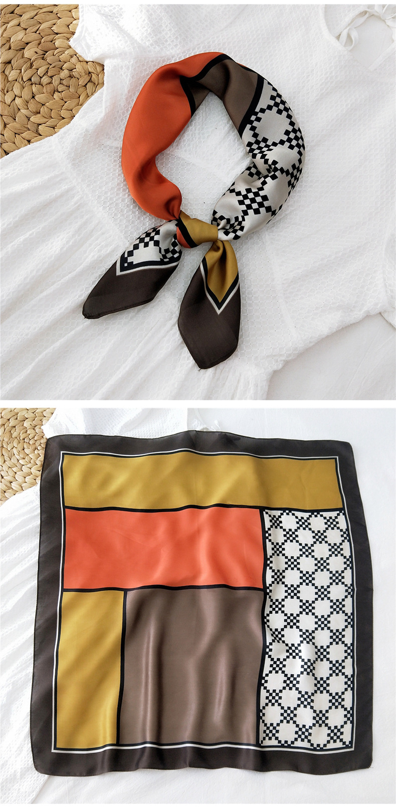 50g Weight Silk Scarf Classification Travel Occasion Silk Material Unisex Gender Printing Design Sweet Style Khaki, Grey, Red, Green, Blue, Black Color Simple Retro Square Scarf 10