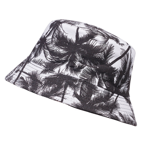 Coconut Tree Dual-Sided Fisherman Hat for Men and Women - Summer Sun Protection, Korean Style, Student Fashion, Casual Trend, Round Face Wide Brim Bucket Hat