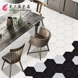 Simple Nordic Black and White Gray Hexagonal Tiles Kitchen Bathroom Wall Tiles Balcony Floor Tiles Matte Non-Slip Hexagonal Tiles