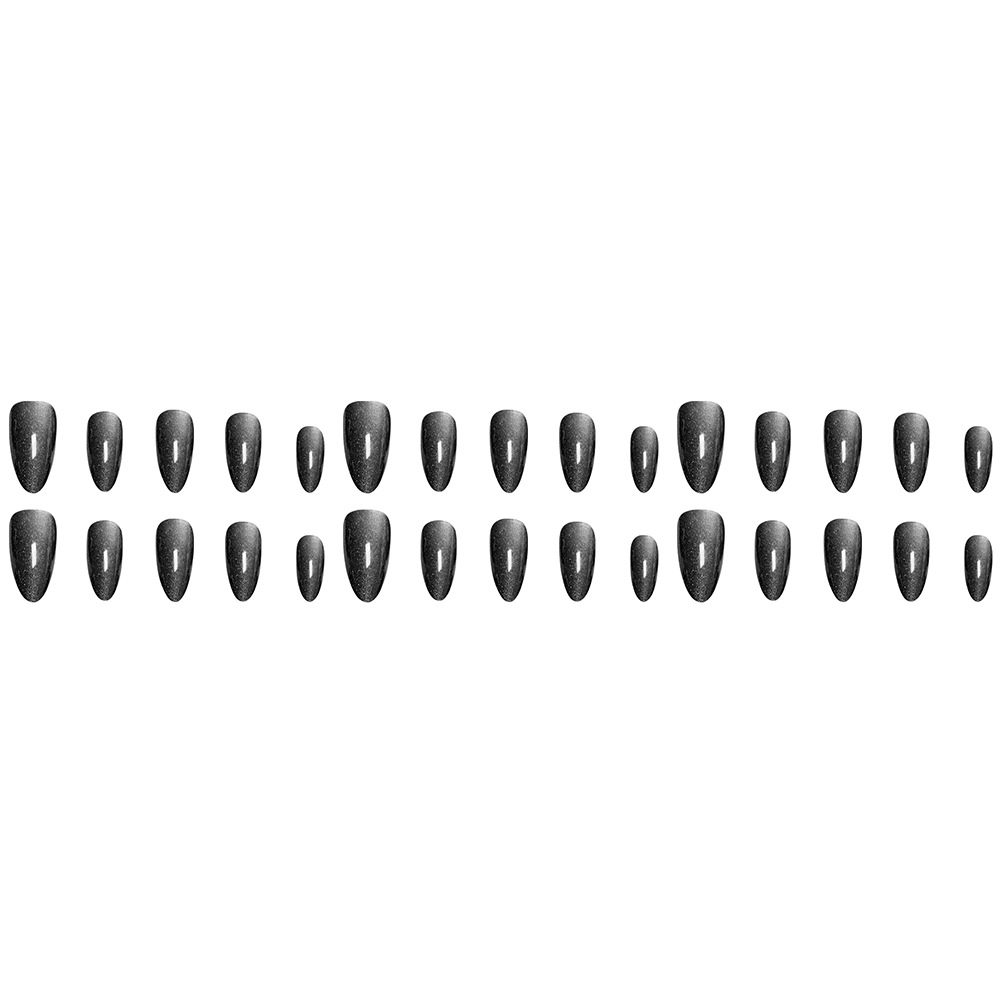 Ojos de gato transfronterizos 30 piezas de uñas negras sólidas, uñas falsas de ojos de gato, uñas de almendras largas, uñas simples image 6