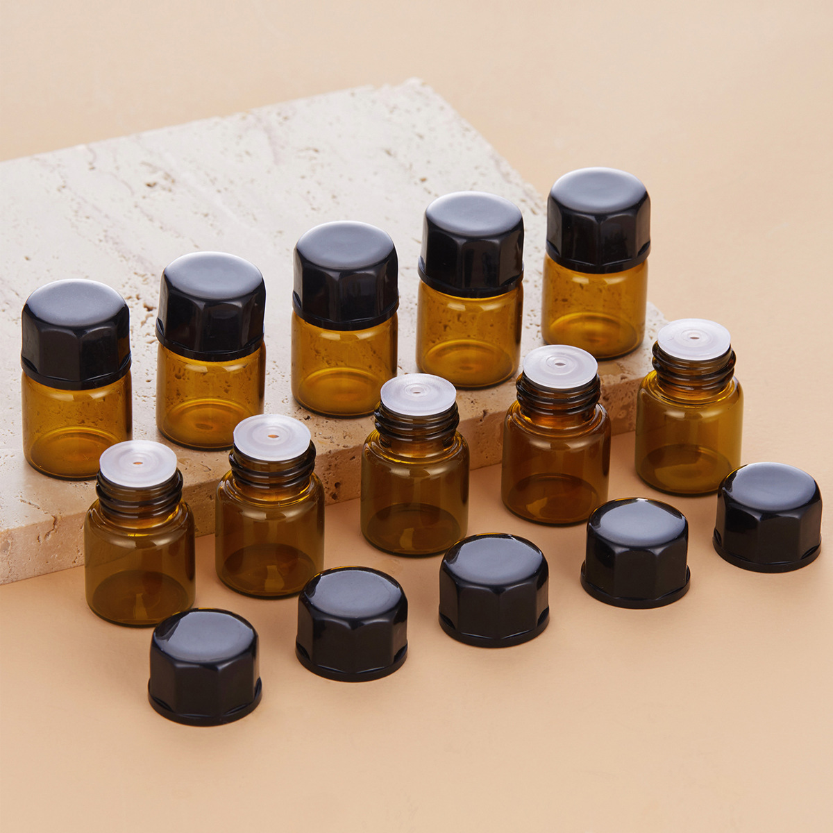 1ml botella de muestra pequeña de crema de color marrón mini botella de aceite fino de color marrón reenvasado cosmético portátil vidrio de prueba embotellado