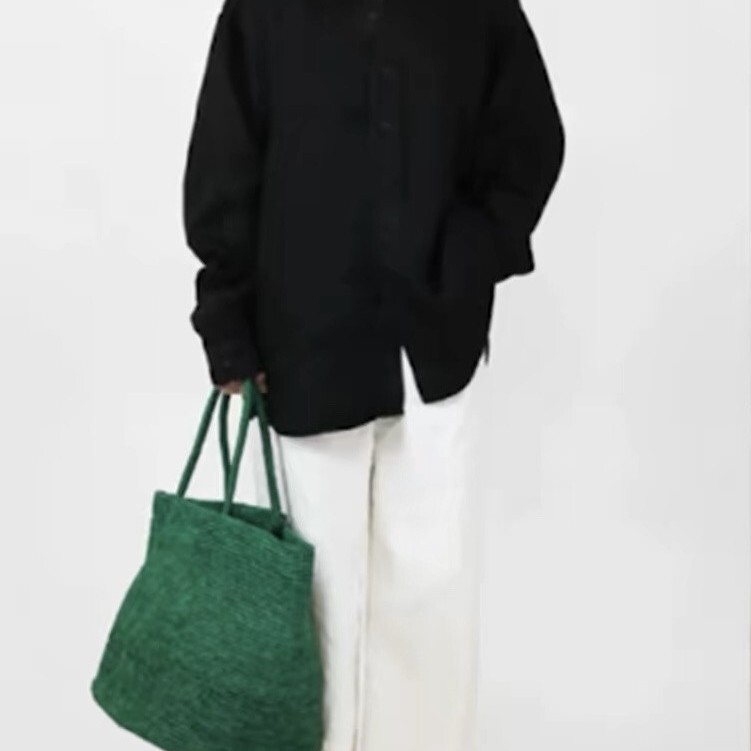 26 New Style Raffia Woven Tote Bag Summer French Casual Large Capacity Shoulder Bag Green Grass Color Handbag for Women