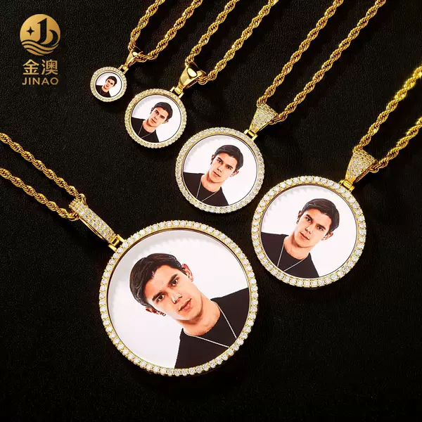 European and American hip-hop personality photo pendant copper inlaid zircon solid DIY creative photo necklace cross-border jewelry wholesale
