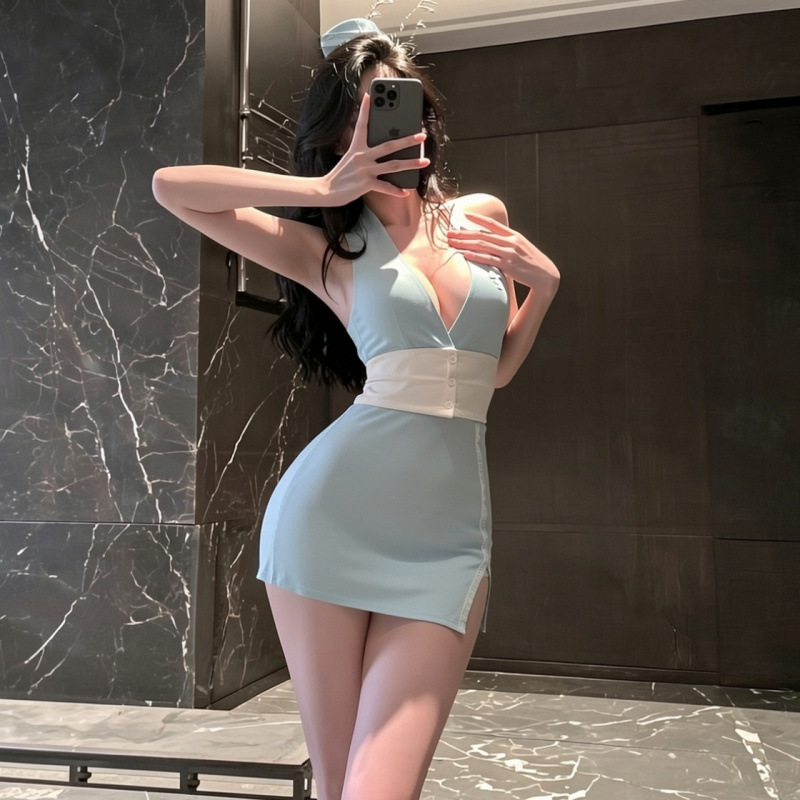 New plus-size erotic lingerie, private nurse open-chest sexy bodycon dress, role-playing flirtatious sexy sleepwear
