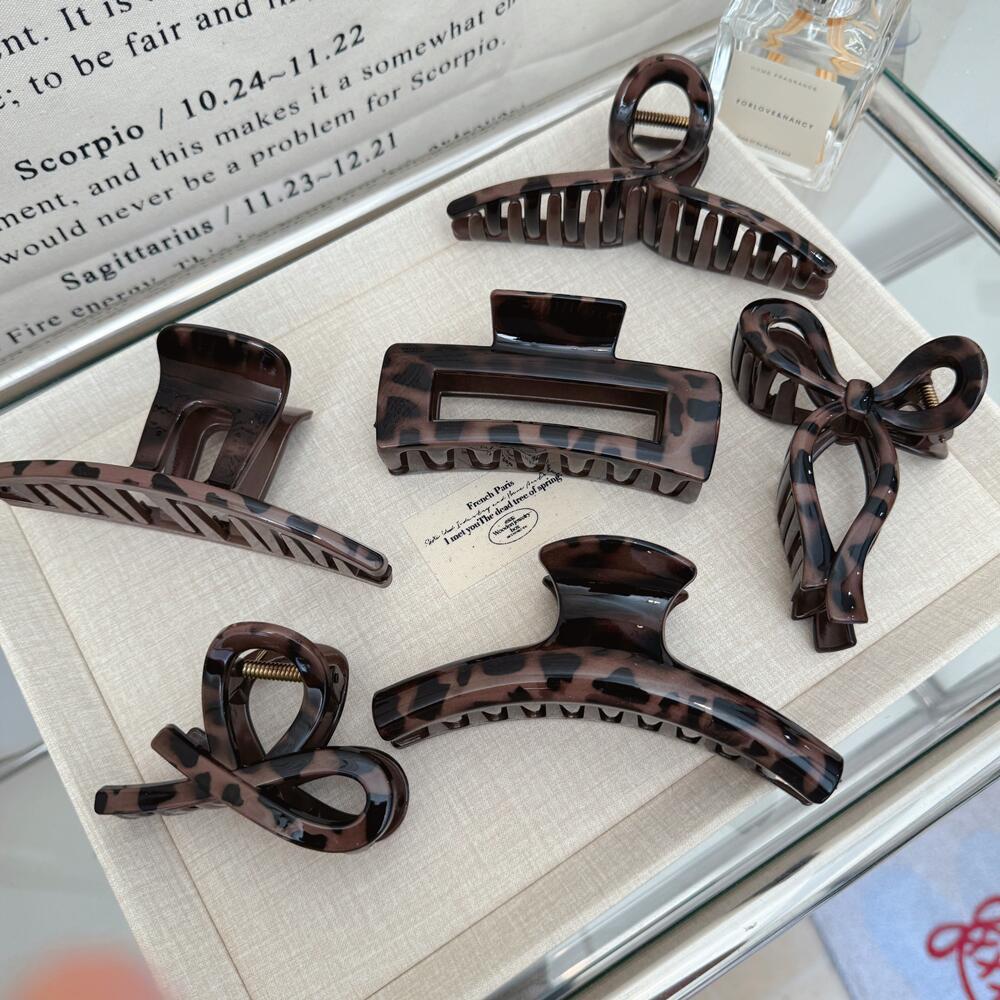 欧美跨境亚马逊豹纹抓夹大号发卡网红后脑勺发量多头饰气质女鲨鱼