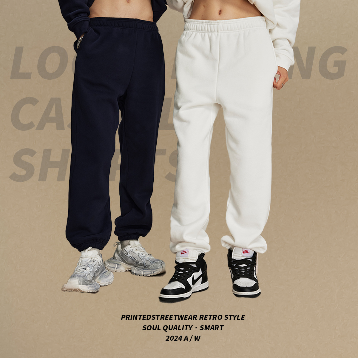 Pantalones de invierno sin cuerda de pulsación sueltos de moda para hombres con terciopelo grueso 400g pantalones casuales de moda para hombres