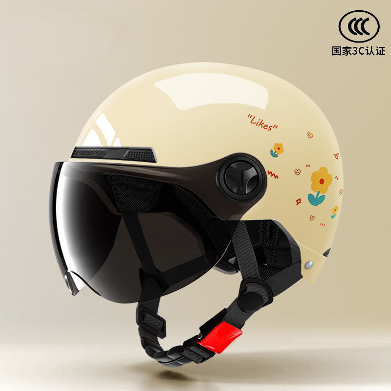 3C Certified Electric Vehicle Helmet for Women, Suitable for All Seasons, Sun Protection, National Standard Safety Helmet, Small Floral Design, Summer Half Helmet