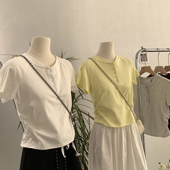 欧瑪莱の丸首の小さい列は半袖のtシャツを掛けます。