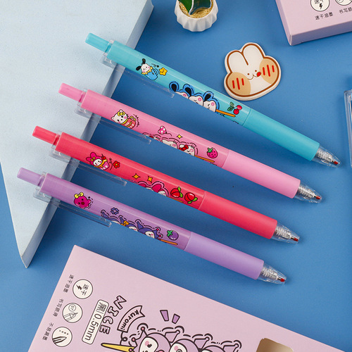 Sanrio Click Ballpoint Pen High-Value Cute Cartoon Student ST Head Carbon Fiber Pen 0.5 Quick-Drying Ink Pen